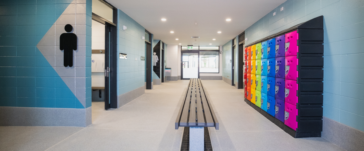 photo of lockers and entrance to changing rooms